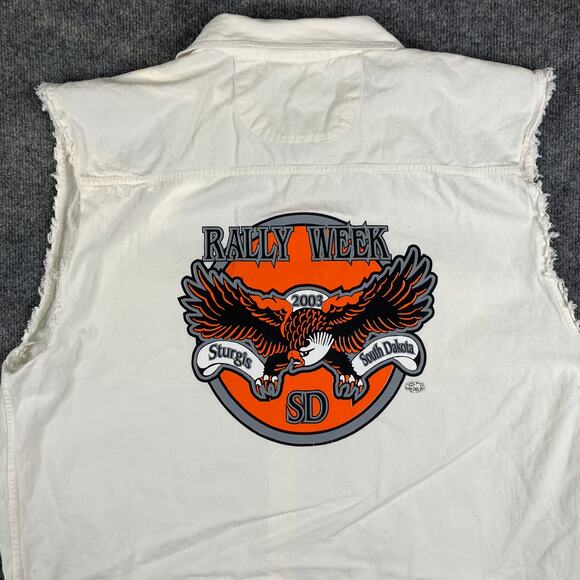 Biker Design Sleeveless Button-Up Shirt Men's 3XL White Frayed Motorcycle Vest - Picture 1 of 9